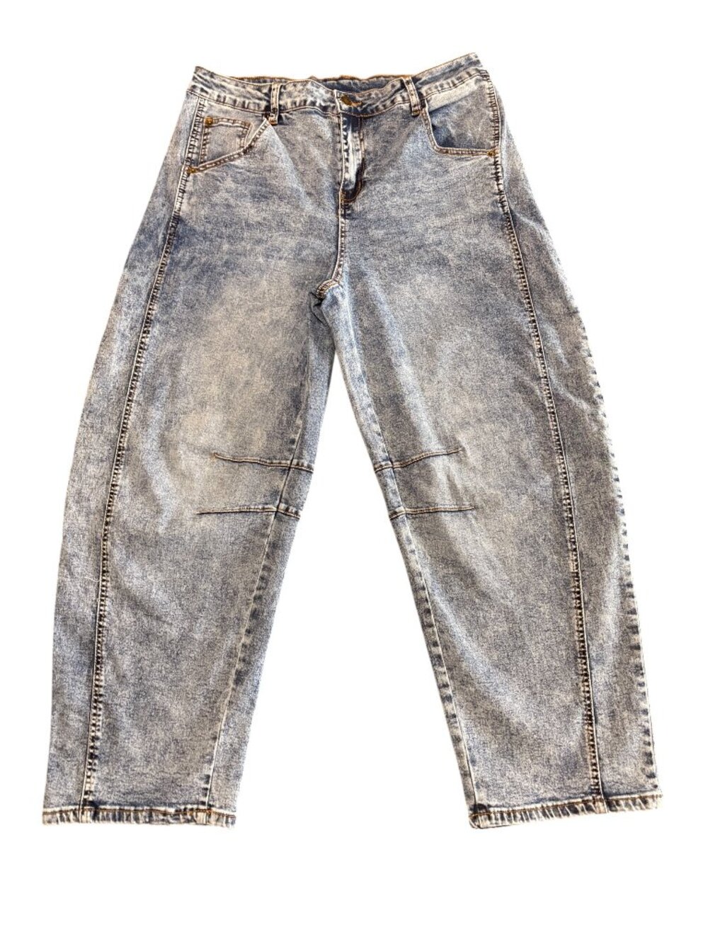 Acid Wash Barrel High Rise Unbranded Denim Jeans Stretch Knee Darts Womens XL